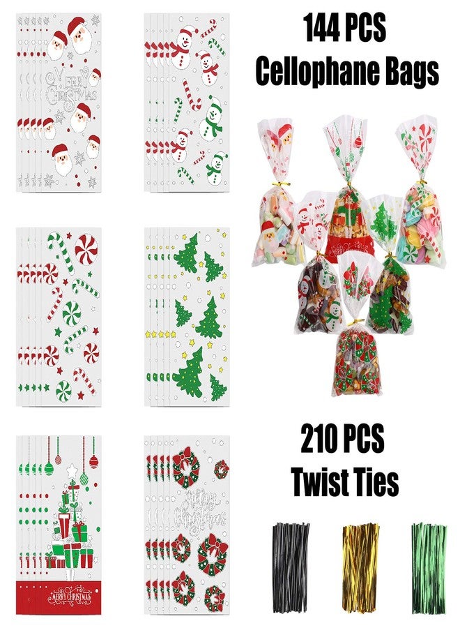 STEFORD 144PCS Christmas Cellophane Bags,Xmas Clear Candy Treat Cellophane Bag with 210PCS Twist Ties for Christmas Party Favors - Image 2